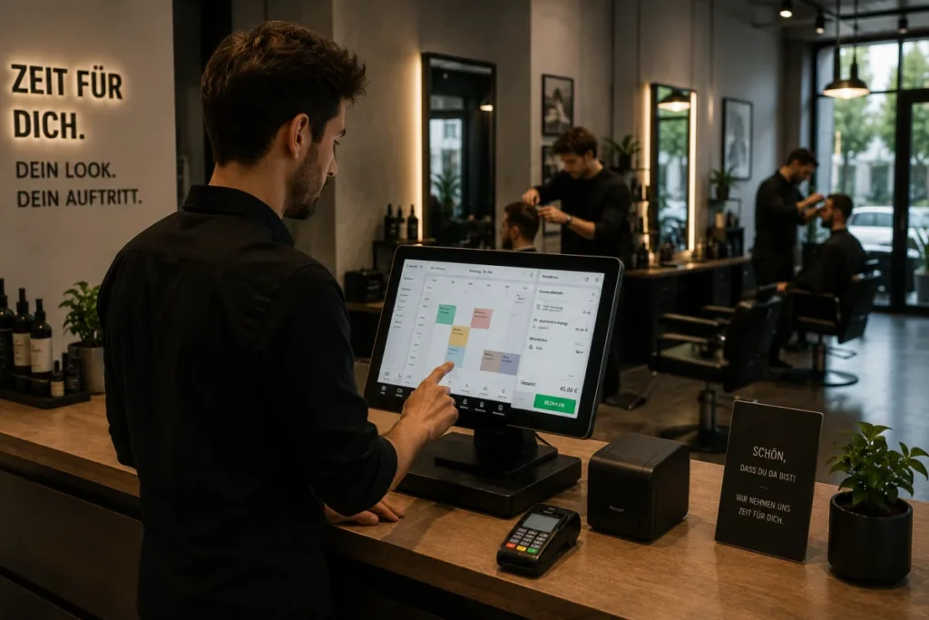 Kassensystem im Friseursalon, Kassieren am Empfang