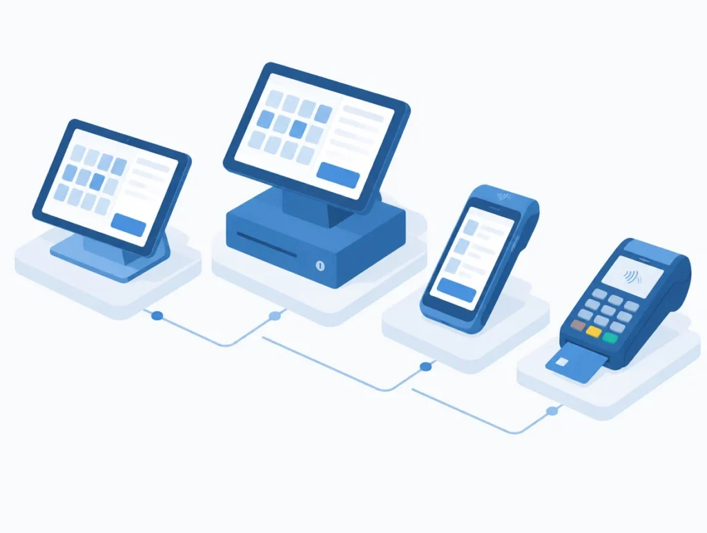 Illustration verschiedener Kassensysteme im Vergleich