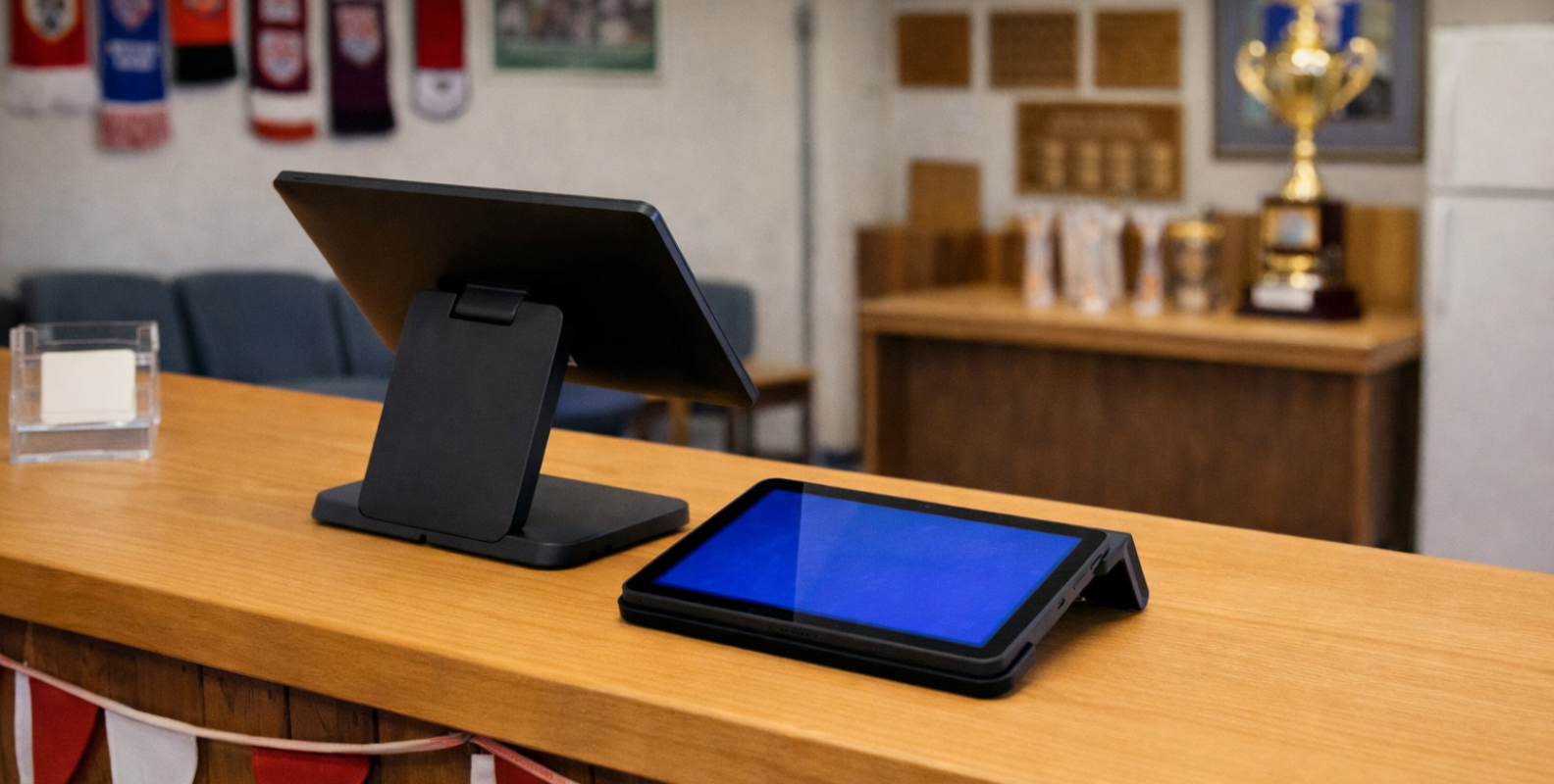 Tablet-Kasse auf einem Tresen in einem Verein